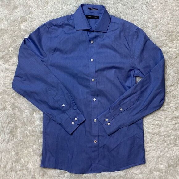 Tommy Hilfiger Cotton Blue Long Sleeve Dress Shirt Small Slim Fit Non Iron - Picture 1 of 7